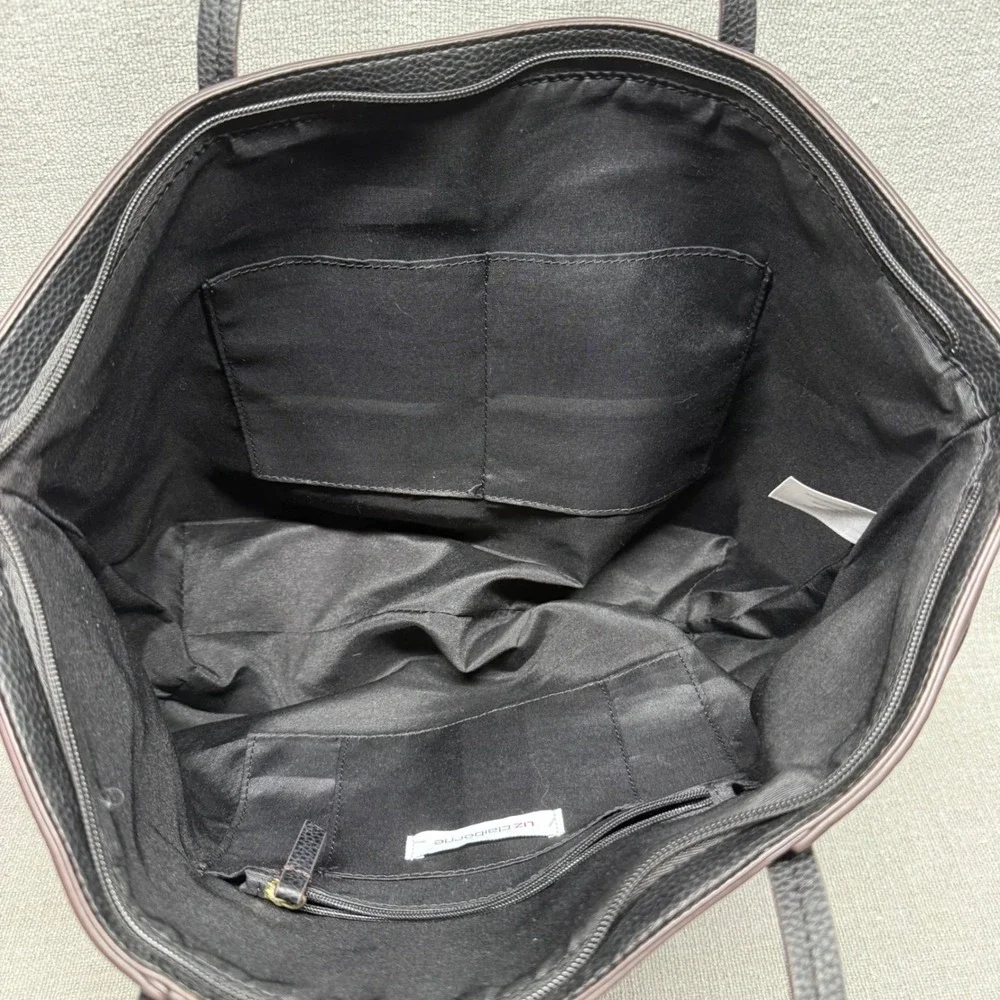 Liz Claiborne Black Pebble Faux Leather Tote Bag Large Shoulder Purse Work